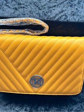 Valentino Orlandi Vegan Leather Yellow Quilted Chevron Crossbody with Chain